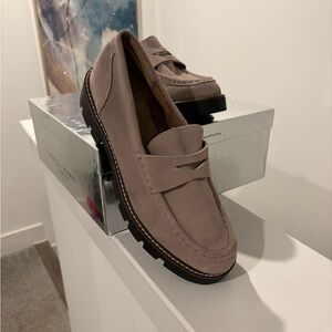 House of Harlow 1960 Taupe Suede Penny Loafers